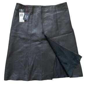 NEW Hilfiger Black Leather A-Line Side Slit Skirt 10 Vintage 2003 Collection